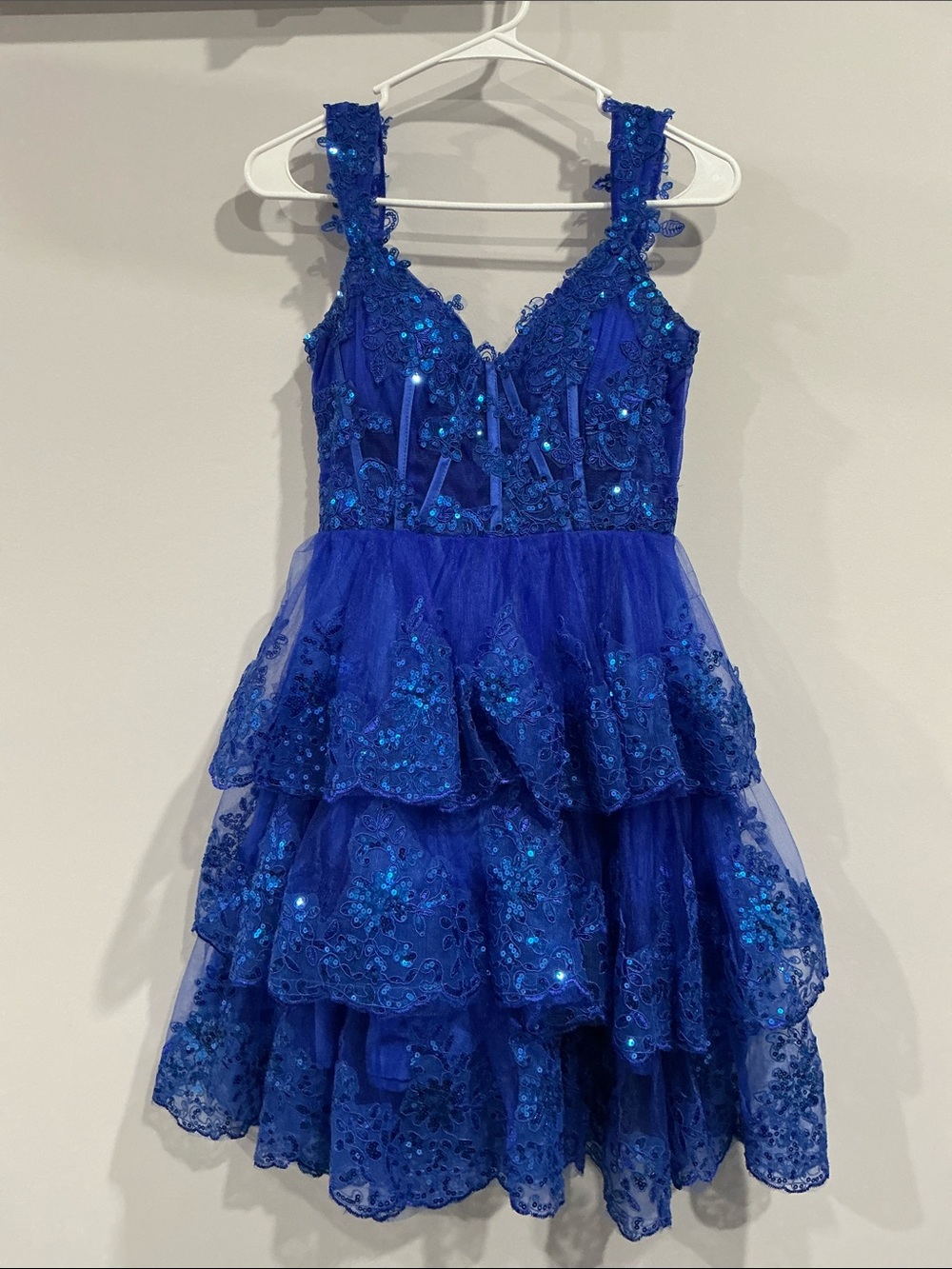 Elegant Royal Blue Tiered Sequin Party Dress